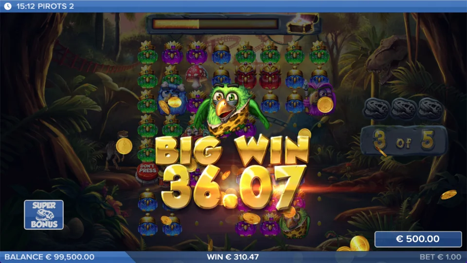 Pirots 2 demo spēle: Big Win džungļos ar zaļo papagaili