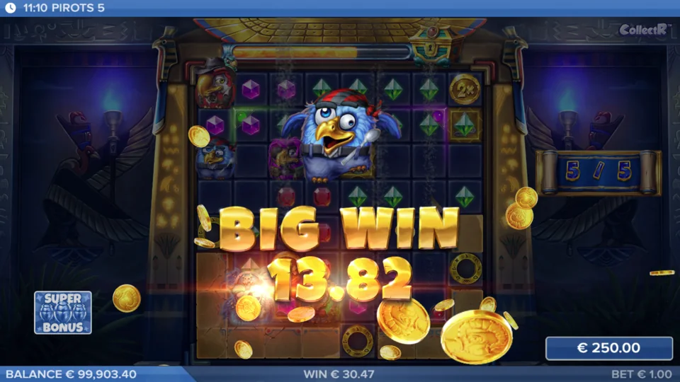 Pirots 5 demo spēle: Big Win templī ar zelta monētām