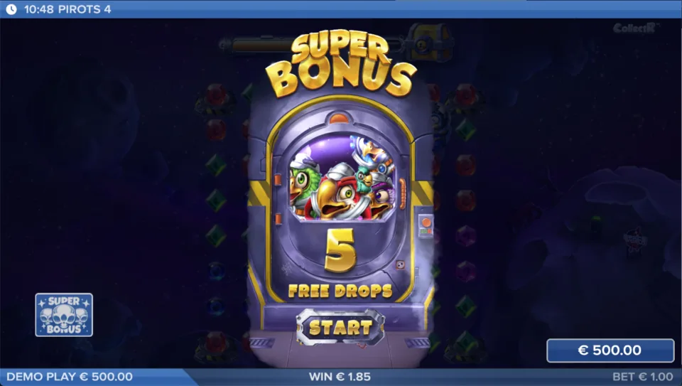 Pirots 4 Lost in Space Super Bonus ekrāns ar bezmaksas kritieniem